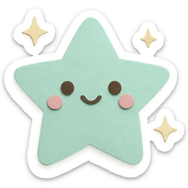 kawaii mint green star with tiny twinkle sparkles around, no arms, no legs, full body, soft pastel kawaii paper craft style sticker