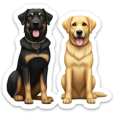 One Black Alsatian and one golden Labrador standing next to each other  sticker