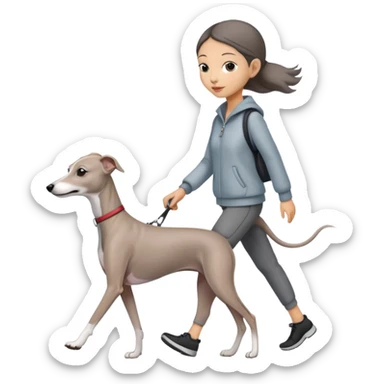 Asian girl walking an all grey Italian greyhound sticker