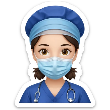Surgical Face mask on a brunette girl in navy blue scrubs  sticker