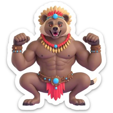 A native strong buff hyena with war bonnet flexing posing  sticker