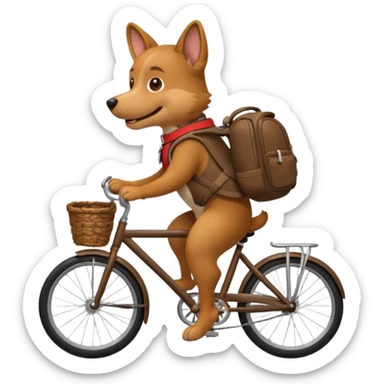 A dog is riding a bicycle and wearing a backpack. sticker