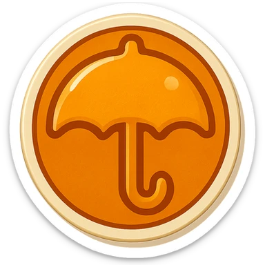 Convert the image to a playful, minimalist dalgona candy in sticker style with a white border, shaped like an umbrella. The style should be sticker-like, playful, and minimalist. sticker