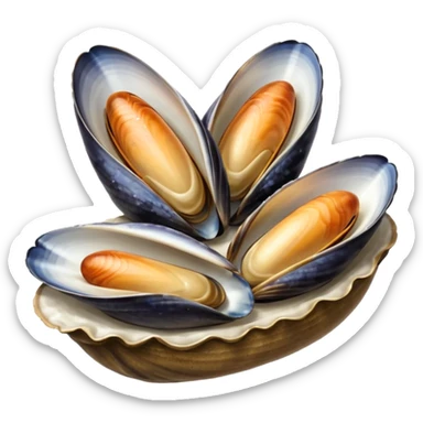 simple cartoon emoji of 3 open mussels sticker