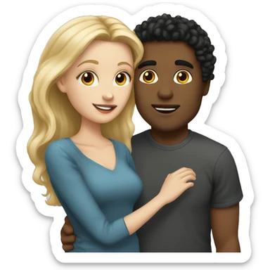 A white girl with blond straight hair kissing a light-skinned brown guy with curly black hair sticker