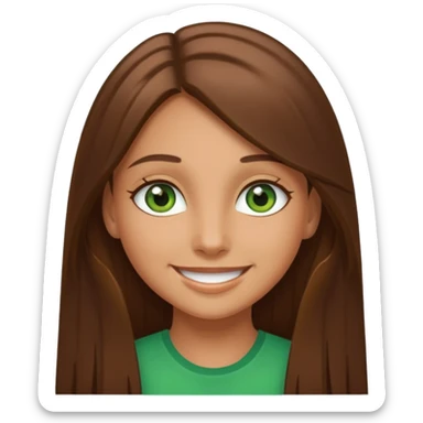 Tan girl emoji with straight long brown hair and green eyes sticker