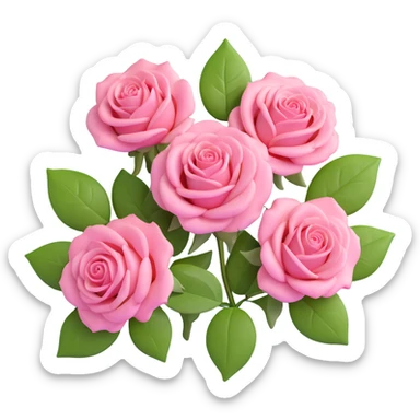romantic arrangement of three pink roses with leaves, glossy, modern and fresh, soft round background sticker