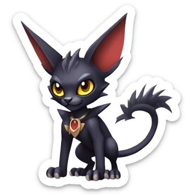 Black cool vampiric Noivern-Litten-Lykoi-Caracal-Fakemon with big bat ears full-body sticker