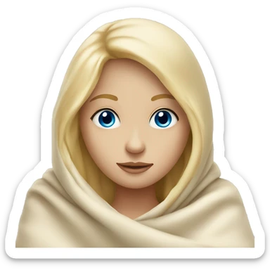 blonde girl with blue eyes underneath a cream colored blanket  sticker