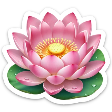 Beautiful pink lotus flower with delicate petals and round lotus leaf sticker