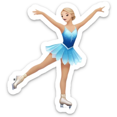 An icon featuring a shimmering rink, colorful spotlights, snowflakes gently falling from the sky, and an audience in the stands, with a snowy landscape visible through large windows with a graceful figure skater performing a spin on a sparkling ice rink. Transparent background. sticker