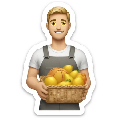 white man with product basket sticker