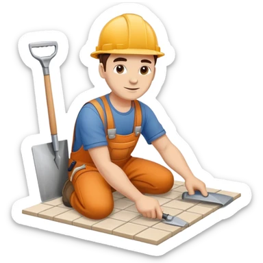 Moldovan builder laying floor tiles, construction worker with a trowel sticker