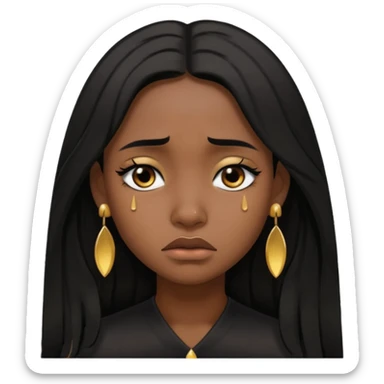brown girl who has long layered black hair with gold stud earrings  who is sad (abit darker skin tone) sticker