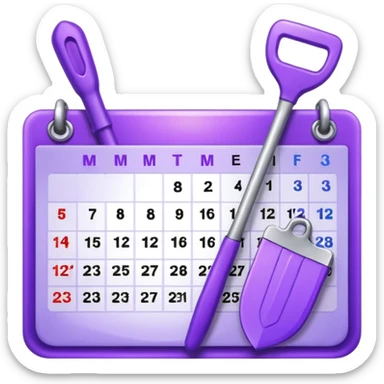 calendar icon with violet garden tools near. Transparent background sticker