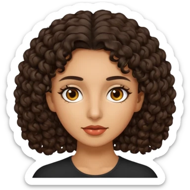Woman with olive skin and dark brown curly hair and brown ey sticker