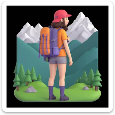 girl back packing mountains in background, close up pose sticker