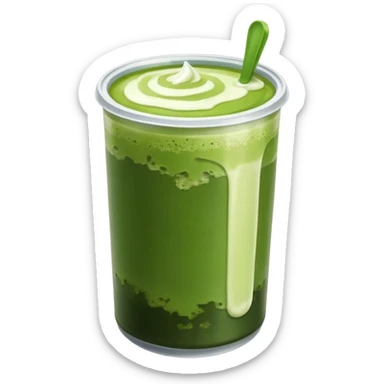 Iced matcha in a plastic can we can see the two color of mil and of matcha  sticker