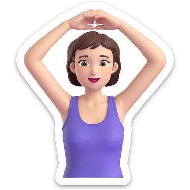 short-haired woman wearing a sleeveless shirt holding up her arms, simple, clear, friendly expression sticker