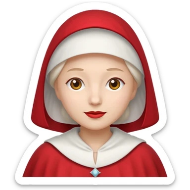 Minimalist emoji of a woman in a white bonnet and red cape, inspired by Handmaid's Tale sticker