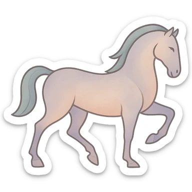 Edit the image of a horse in the Chinese eastern style with the pose as in the reference (both legs bent and raised). Use thin clean contours, soft rounded shapes, and a pastel palette with colors #98B5BC, #B5B3C1, #C9A3C9, #E4C0CA, #F7DCD1, #F7C0AA. Include detailed shadows and highlights with soft lighting. The background should be transparent. The style should be less cute and without decorative elements. sticker