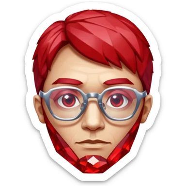 A single red crystal gemstone character wearing glasses,  irregular with faceted very sharp sides,, , high detail, sticker