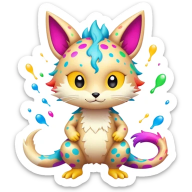 an edgy cute kawaii vernid-fionbri with colorful splash patterns full body sticker