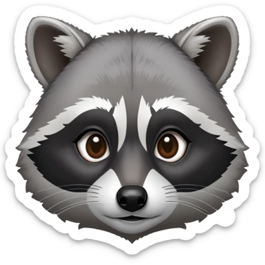 Cinematic-Noble-Raccoon-Portrait-Emoji – Poised and confident, with a sturdy build and a beautifully textured fur of silver-grey accented by dark black facial markings, deep-set, intelligent brown eyes, simplified yet sharp and sophisticated. sticker