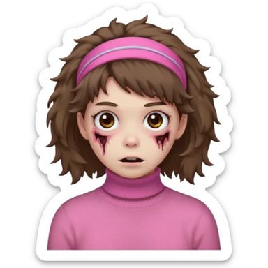 brown fluffy haired zombie with pink turtleneck sweater and hair band sticker