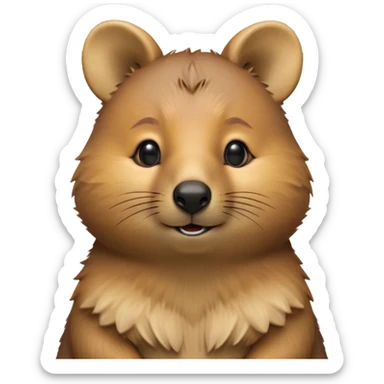 Cinematic Noble Quokka Portrait Emoji, Poised and regal, with a compact, endearing build and a smooth, well-groomed brown fur that glows with a hint of golden warmth, deep-set soulful eyes radiating kindness, Simplified yet sharp and sophisticated features, highly detailed, glowing with a soft, dignified glow, high shine, intelligent and joyful, stylized with an air of marsupial charm, focused and attentive, soft glowing outline, capturing the essence of a watchful and confident quokka, so majestic it feels as though it could bounce out of the screen with effortless authority! sticker