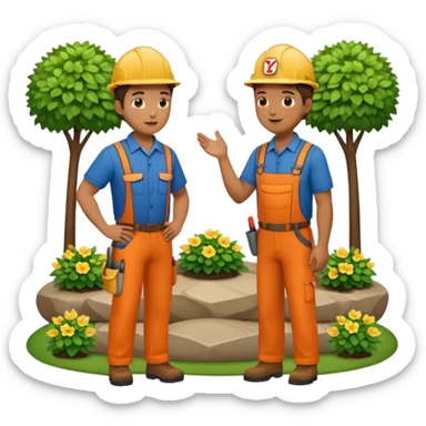 Landscaping company worker talking to another person, full body sticker