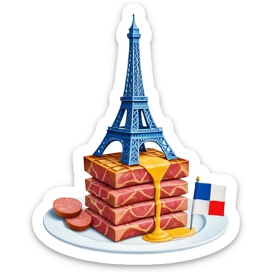 Spam meat Eiffel tower and French flag surrealist painting  sticker