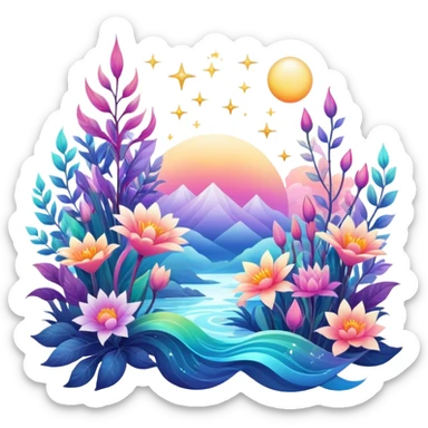 Epic divine legendary celestial flowery complex detailed iridescent gradients aesthetic-scenery-Decorations sticker