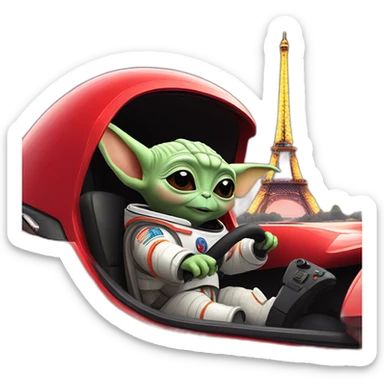 baby yoda unicorn driving a red ferrary in an astronaut suit in paris sticker