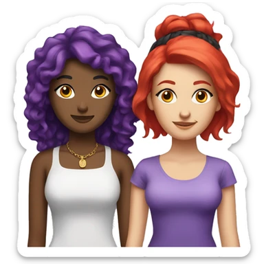 Two girlfriends one with red hair and the other with black hair with purple moneypieces  sticker