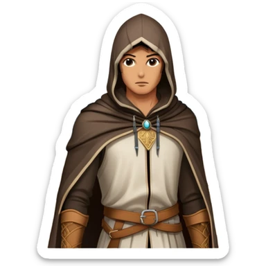 icon featuring a heroic figure in an iconic assassin's hood, standing tall against the backdrop of Florence. The design captures the essence of adventure, with intricate details of historical architecture and a sense of mystery. The character is poised, ready for action. transparent background. sticker