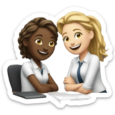 Two white girls laughing at work desk  sticker