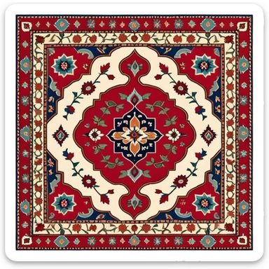 Cinematic Realistic depiction of a richly patterned Turkish carpet, rendered with exquisite details and vibrant colors, set against a soft, warmly lit background that emphasizes its artisanal craftsmanship sticker