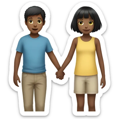 A short haired girl child holding hands with a black haired boy child sticker