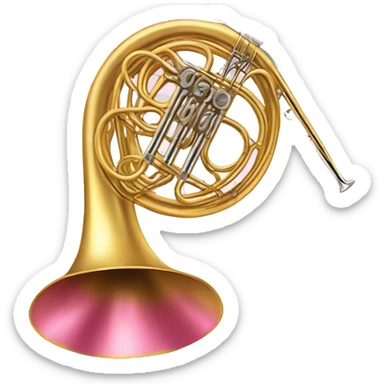 Gold French horn with a pink bow on it sticker