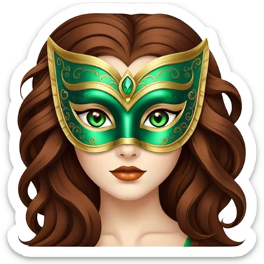 Greeneyed Woman with Long Brown hair venetian mask sticker