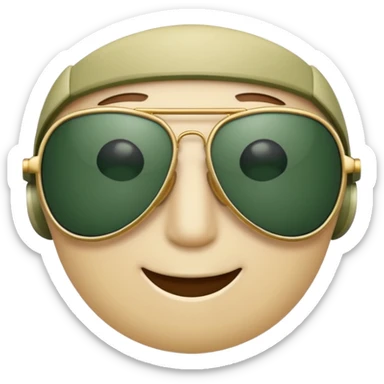 aviator sunglasses with light beige frame and dark green lenses, Apple emoji style, no text sticker