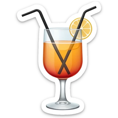 Minimalistic flat vector icon, iOS style, thin black contour on white background. Cocktail glass with a straw. Clean, no text, no shadows. sticker