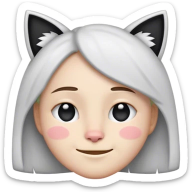 modest smile emoji with cat ears, black and write face, with right eye closed, left eye half closed sticker