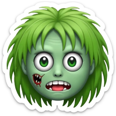 hazme un emoji lo más idéntico al de apple pero que sea un zombie con pelo largo negro y pestañas 🧟‍♀️ sticker