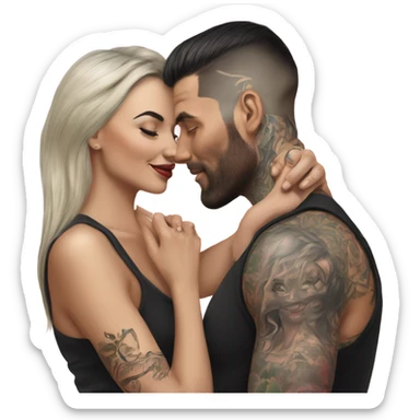 Hyper Realistic beautiful woman touching the cheek of a very handsome tattooed man sticker