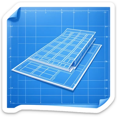 side view of a blue blueprint plan with crisp white lines sticker