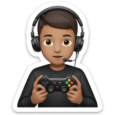 boy with headphones holding all black game controller sticker