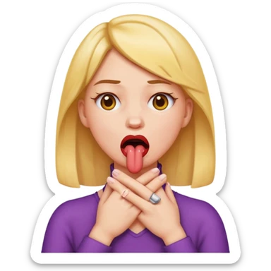 criss cross hands around throat choking self woman emoji tongue out  sticker