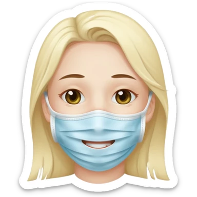 make me an emoji of a character with a tear wearing a smile face mask sticker